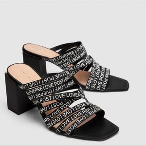 Zara Strappy Slogan Heel Sandals